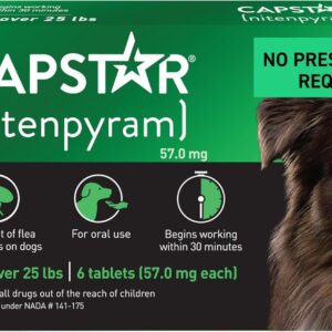 Capstar for Dogs (nitenpyram), Fast-Acting Oral Flea Treatment for Dogs Over 25+ lbs 6 Doses