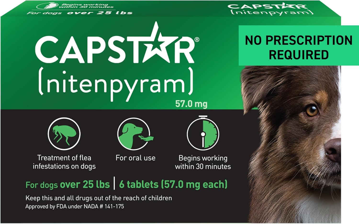 Capstar for Dogs (nitenpyram), Fast-Acting Oral Flea Treatment for Dogs Over 25+ lbs 6 Doses